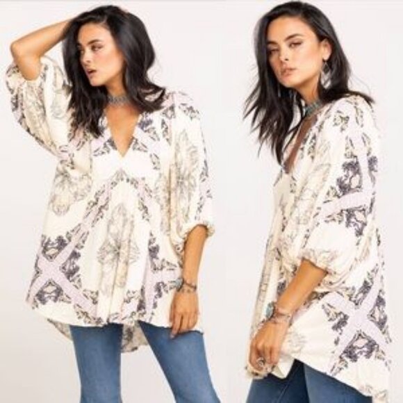 Free People Girl Talk Tunic Top Blouse Shirt Oversized Slouchy Bohemian 90s Y2K - Picture 2 of 10